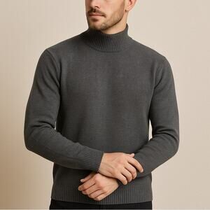 90s/Y2K George Men’s Gray Sweater Pullover Mock Neck Long Sleeve L Cotton Retro